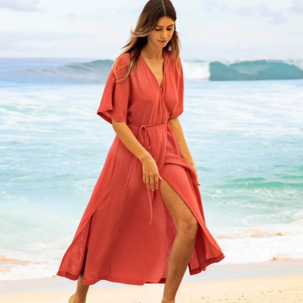 Outerknown Meraki Wrap Dress in Goji Size XS